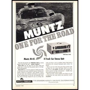 1968 Muntz M-45 8 Track Car Stereo Vintage Print Ad Ford GT Man Cave Wall Art